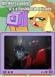 Size: 364x505 | Tagged: safe, applejack, earth pony, pony, arcee, cliffjumper, exploitable meme, meme, transformers, tv meme