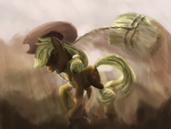 Size: 1024x771 | Tagged: safe, artist:morevespenegas, applejack, earth pony, pony, female, hay, mare, rope