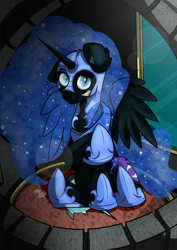 Size: 1024x1448 | Tagged: safe, artist:nateso, nightmare moon, princess luna, alicorn, pony, sitting, solo