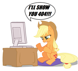 Size: 699x641 | Tagged: safe, applejack, earth pony, pony, 404, computer, female, http status code, mare