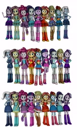Size: 4192x6896 | Tagged: safe, artist:fazbearsparkle, derpibooru import, applejack, fluttershy, pinkie pie, rainbow dash, rarity, starlight glimmer, sunset shimmer, trixie, twilight sparkle, equestria girls, 3d, alternate outfits, bare shoulders, clothes, dress, fall formal outfits, humane five, humane seven, humane six, looking at you, simple background, sleeveless, source filmmaker, strapless, white background