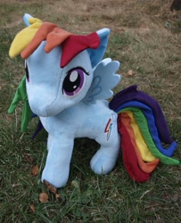 Size: 2454x3022 | Tagged: safe, artist:agony-roses, rainbow dash, pegasus, pony, custom, female, grass, irl, mare, mod, photo, plushie, solo