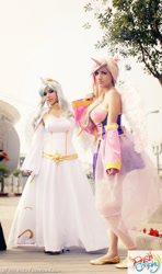 Size: 708x1200 | Tagged: safe, artist:dashcosplay, princess cadance, princess celestia, human, clothes, cosplay, irl, irl human, photo