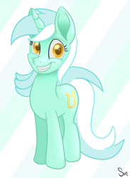 Size: 1849x2529 | Tagged: safe, artist:sintakhra, lyra heartstrings, pony, unicorn, abstract background, grin, smiling, solo