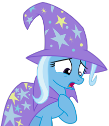 Size: 3547x4078 | Tagged: safe, artist:sketchmcreations, derpibooru import, trixie, pony, unicorn, no second prances, absurd resolution, clothes, female, inkscape, mare, open mouth, raised hoof, sad, simple background, solo, transparent background, trixie's cape, trixie's hat, vector