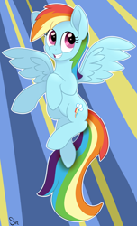 Size: 2054x3379 | Tagged: safe, artist:sintakhra, rainbow dash, pegasus, pony, abstract background, grin, smiling, solo