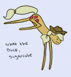 Size: 521x571 | Tagged: safe, artist:connie-lingus, applejack, earth pony, pony, animated, bucking, long legs, solo, text