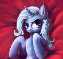 Size: 1100x1032 | Tagged: safe, artist:stdeadra, derpibooru import, trixie, pony, unicorn, bust, female, grumpy, mare, on back, portrait, solo