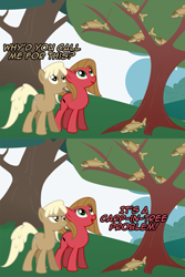 Size: 1067x1600 | Tagged: safe, artist:sintakhra, mjölna, oc, oc:pun, earth pony, fish, pony, ask pun, carp, female, mare, pun, tree