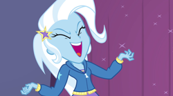 Size: 1280x714 | Tagged: safe, derpibooru import, trixie, equestria girls, rainbow rocks, adorevil, cute, diatrixes, evil laugh, happy, laughing, pure unfiltered evil, smiling, solo