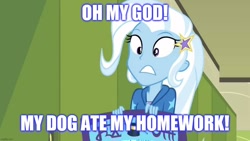 Size: 1192x670 | Tagged: safe, derpibooru import, edit, edited screencap, screencap, trixie, better together, equestria girls, forgotten friendship, caption, image macro, meme, text, trixie yells at everything