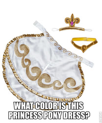 Size: 470x566 | Tagged: safe, princess cadance, clothes, dress, image macro, meme, no pony, toy, white and gold or black and blue dress meme