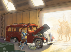 Size: 1000x732 | Tagged: safe, artist:adeptus-monitus, derpibooru import, trixie, anthro, unguligrade anthro, car, jeep, soldier