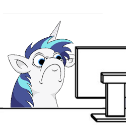 Size: 500x500 | Tagged: safe, artist:hellarmy, shining armor, pony, unicorn, :c, computer, reaction image, solo