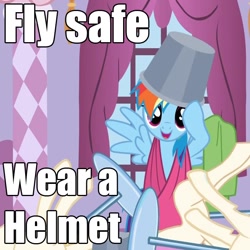 Size: 658x658 | Tagged: safe, rainbow dash, pegasus, pony, advice, bucket, bucketdash, cute, headbucket, image macro