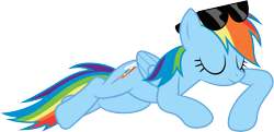 Size: 7890x3820 | Tagged: safe, artist:90sigma, rainbow dash, pegasus, pony, too many pinkie pies, simple background, sleeping, solo, sunglasses, transparent background, vector