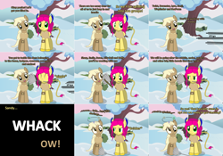 Size: 3004x2104 | Tagged: safe, artist:sintakhra, mjölna, oc, oc:abbey absinthe, earth pony, pony, dizzy, duster, female, high res, mare, slapstick, snow, winter wrap up vest