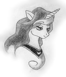 Size: 367x425 | Tagged: safe, artist:pixel-penguin-da, princess luna, alicorn, pony, black and white, drawing, grayscale, luna is not amused, monochrome, pencil drawing, solo, traditional art