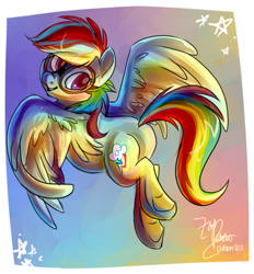 Size: 650x700 | Tagged: dead source, safe, artist:zobobafoozle, rainbow dash, pegasus, pony, flying, goggles, hooves