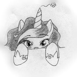 Size: 366x366 | Tagged: safe, artist:pixel-penguin-da, princess luna, alicorn, pony, chibi, cute, filly, grayscale, lunabetes, monochrome, pencil drawing, solo, traditional art, woona