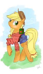 Size: 2000x3411 | Tagged: safe, artist:marisalle, applejack, earth pony, pony, clothes, high res, juice box