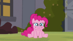 Size: 497x280 | Tagged: safe, screencap, pinkie pie, earth pony, pony, a friend in deed, animated, flying, pinkbow, pinkie being pinkie, pinkie physics, smiling, solo