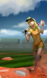 Size: 701x1155 | Tagged: safe, artist:ponyrake, applejack, human, clothes, female, humanized, softball, solo