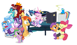 Size: 935x550 | Tagged: safe, artist:dm29, derpibooru import, apple bloom, boulder (pet), garble, maud pie, princess cadance, princess ember, princess flurry heart, rainbow dash, shining armor, spike, starlight glimmer, sunburst, tender taps, trixie, alicorn, dragon, pegasus, pony, unicorn, gauntlet of fire, newbie dash, no second prances, on your marks, the crystalling, the gift of the maud pie, backwards cutie mark, bandaid, beach chair, crossing the memes, cutie mark, dancing, emble, female, filly, garble's hugs, male, mare, meme, menu, now you're thinking with portals, portal, rainbow trash, shipping, straight, the cmc's cutie marks, the story so far of season 6, this isn't even my final form, trash can, wonderbolts uniform