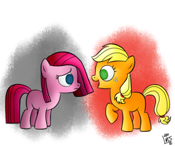 Size: 1200x1000 | Tagged: safe, artist:lamaneus, applejack, pinkie pie, earth pony, pony, filly, pinkamena diane pie