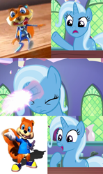 Size: 640x1080 | Tagged: safe, derpibooru import, edit, edited screencap, screencap, trixie, all bottled up, conker, conker's bad fur day, exploitable meme, magic, meme, trixie fixing meme, young conker