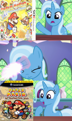 Size: 640x1080 | Tagged: safe, derpibooru import, edit, edited screencap, screencap, trixie, all bottled up, exploitable meme, meme, paper mario, paper mario: sticker star, paper mario: the thousand year door, super mario bros., take that, trixie fixing meme