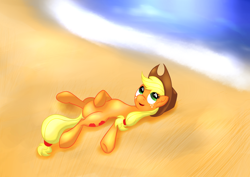 Size: 4092x2893 | Tagged: safe, artist:sidhenearlahi, applejack, earth pony, pony, beach, blonde mane, female, mare, orange coat, solo