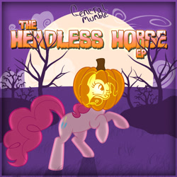 Size: 900x900 | Tagged: safe, artist:poowis, pinkie pie, earth pony, headless horse, pony, album, album cover, cute, female, halloween, headless, holiday, jack-o-lantern, pumpkin, silly face, solo, tongue out