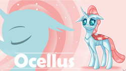 Size: 3840x2160 | Tagged: safe, artist:sintakhra, ocellus, changedling, changeling, cute, diaocelles, female, minimalist, modern art, simple background, solo, text, wallpaper