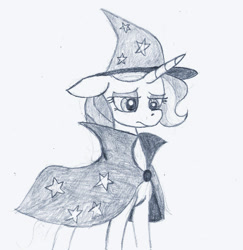 Size: 777x800 | Tagged: safe, artist:paskanaakka, derpibooru exclusive, derpibooru import, trixie, pony, unicorn, female, mare, mlp rewind art challenge, monochrome, sketch, solo, traditional art