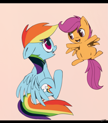 Size: 789x894 | Tagged: safe, artist:chismy, rainbow dash, scootaloo, pegasus, pony, blue coat, female, mare, multicolored mane