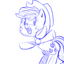 Size: 350x350 | Tagged: safe, artist:tess, applejack, earth pony, pony, bipedal, monochrome, solo