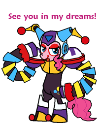 Size: 451x556 | Tagged: safe, artist:plantpony, pinkie pie, earth pony, pony, clown man, female, mare, megaman, pink coat, pink mane