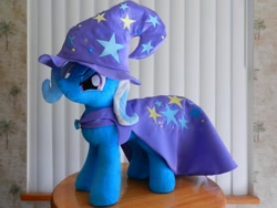 Size: 2000x1500 | Tagged: safe, artist:equestriaplush, derpibooru import, trixie, pony, unicorn, female, irl, mare, photo, plushie, solo, trixie's cape, trixie's hat