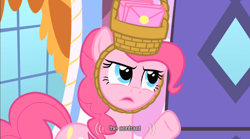 Size: 640x355 | Tagged: safe, screencap, pinkie pie, earth pony, pony, party of one, female, mare, pink coat, pink mane, youtube caption