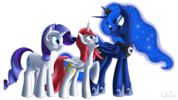 Size: 1600x900 | Tagged: safe, artist:rulsis, princess luna, rarity, oc, alicorn, pony, unicorn, female, horn, mare