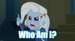 Size: 1280x714 | Tagged: safe, derpibooru import, edit, edited screencap, screencap, trixie, equestria girls, rainbow rocks, caption, image macro, meme, text, trixie yells at everything