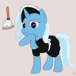 Size: 2000x2000 | Tagged: safe, artist:wutcake, derpibooru import, trixie, pony, unicorn, clothes, duster, female, maid, mare, solo