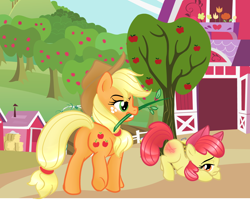 Size: 1168x960 | Tagged: safe, apple bloom, applejack, earth pony, pony, applejack is a spankaholic, punishment, spanking