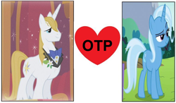 Size: 764x446 | Tagged: safe, derpibooru import, edit, edited screencap, screencap, prince blueblood, trixie, pony, unicorn, background pony strikes again, bluetrix, female, heart, male, mare, meme, otp, shipping, stallion, straight, wrong aspect ratio