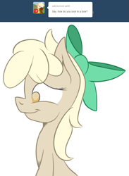 Size: 717x982 | Tagged: safe, artist:sintakhra, mjölna, earth pony, pony, ask sandy pony, bow, female, hair bow, mare, solo