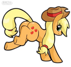 Size: 800x750 | Tagged: safe, artist:razplus, applejack, earth pony, pony, blonde mane, female, mare, orange coat, plot, solo