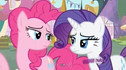 Size: 635x354 | Tagged: safe, screencap, pinkie pie, rarity, earth pony, pony, unicorn, rofl, youtube caption