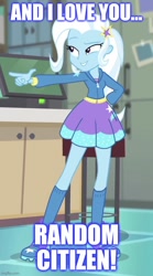 Size: 492x884 | Tagged: safe, derpibooru import, edit, edited screencap, screencap, trixie, better together, equestria girls, forgotten friendship, caption, cropped, image macro, megamind, meme, metro man, reference, text, trixie yells at everything