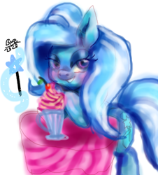 Size: 434x481 | Tagged: safe, artist:lekiriz, derpibooru import, trixie, pony, unicorn, cute, lidded eyes, milkshake, smiling, solo